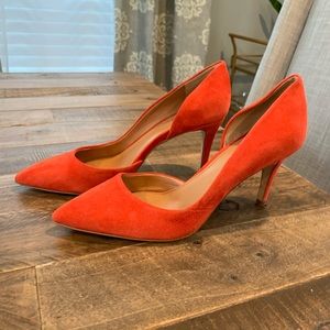 Red J Crew suede pumps